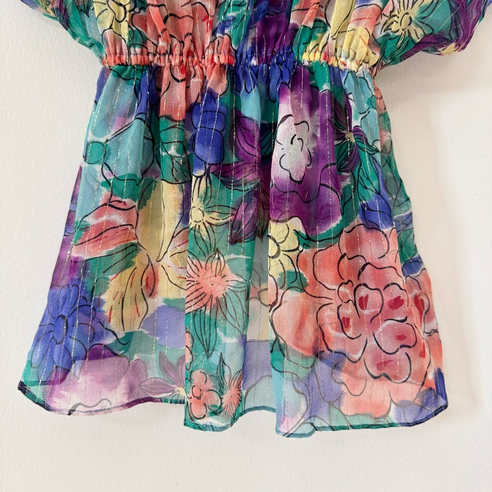 Anthropologie What Goes Around Comes Around 100% Silk Sheer Floral Blouse Size S - Picture 8 of 12